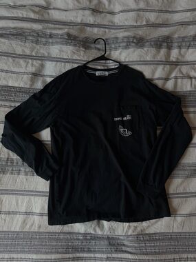 Stone Island Black Long-Sleeve Pocket Tee with Logo